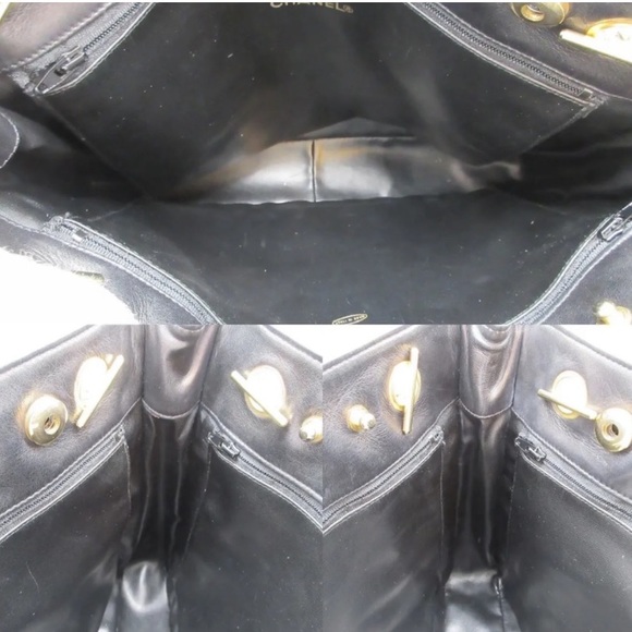 Authentic Chanel CC Charm Black Lambskin Leather Shopper Tote Bag - Picture 4 of 6